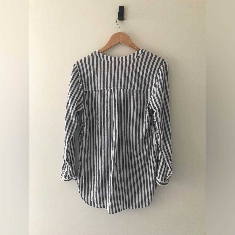 ⚡️SOLD OLD NAVY 3/4 Sleeve Stripe Pull Over Casual Fit Linen Shirt Size Medium - Picture 7 of 7